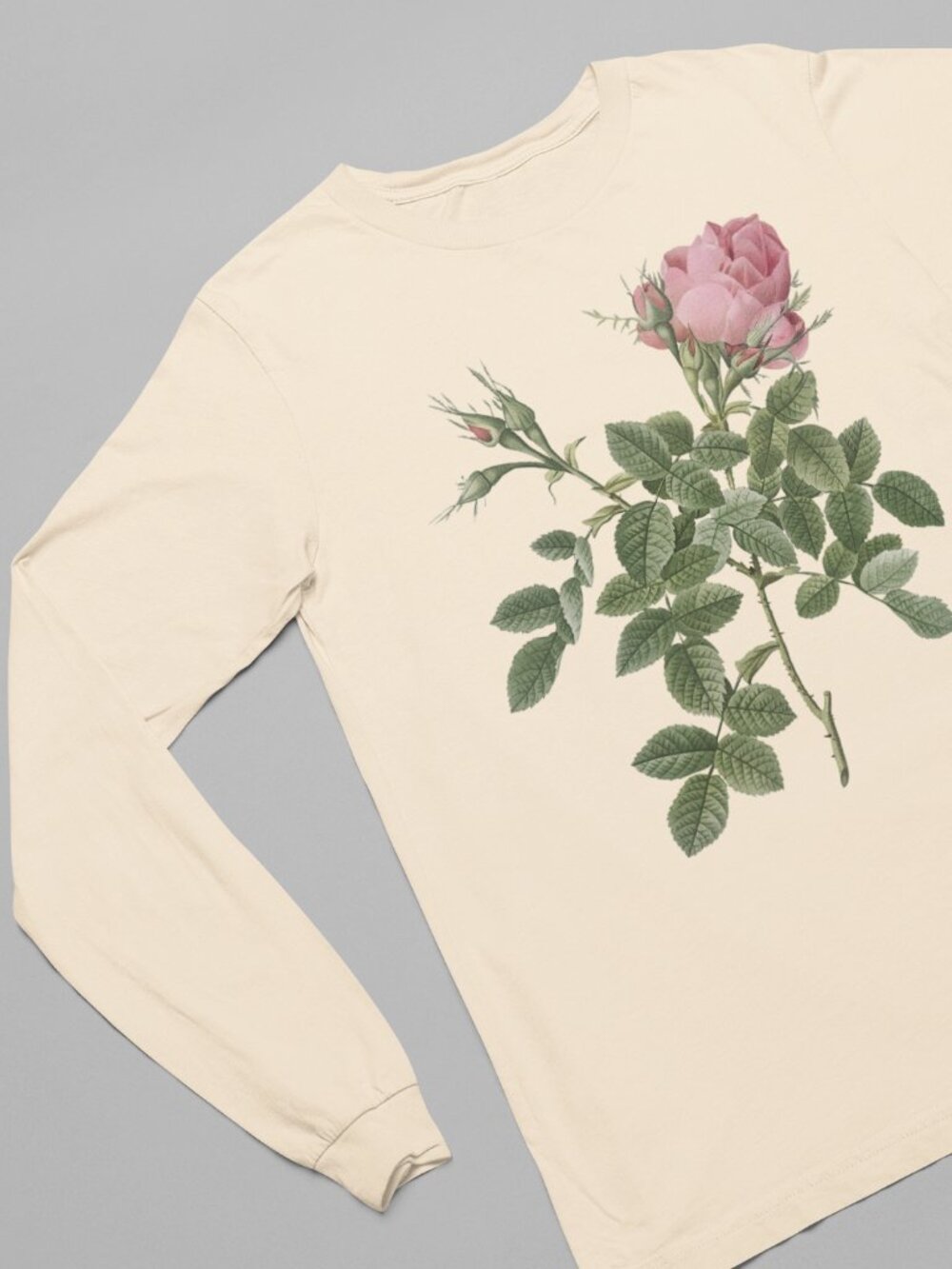 Four Seasons Rose Vintage Floral Print Long Sleeve Graphic Tee T-shirt S-XXL - Picture 2 of 6